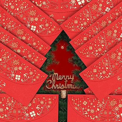 12 PCS Holiday Christmas Money Envelopes For Cash, Xmas Cash Currency Envelopes 7.1×3.5 inch, Gold Foil Laser Cut Money Envelopes Holder for Christmas Party New Year Gifts (Red,Horizontal) - size: Horizontal ，7.1"×3.5"