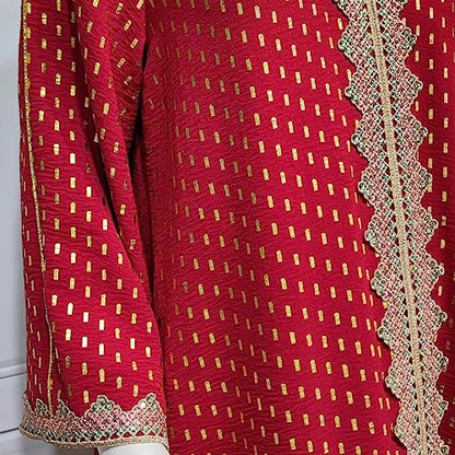 FPOVFPO Women's Muslim Abaya One-Piece V Neck Bronzing Dress Islamic Full Length Kaftan Daily Casual - color: Red, size: Large