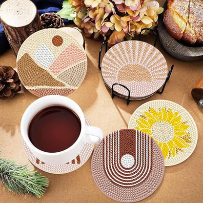 DOTSOPS 6 Pcs Diamond Art Kits for Adults Diamond Art Coasters with Holder for Adults Beginners Craft for Gem Art Dots Christmas Birthday Abstracte - color: A-Abstraction