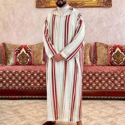 Thobe for Men,Arabic Clothing Men Djellaba Kaftan Middle East Caftan Casual Hooded Striped Robe Jubba Thobe - size: XX-Large