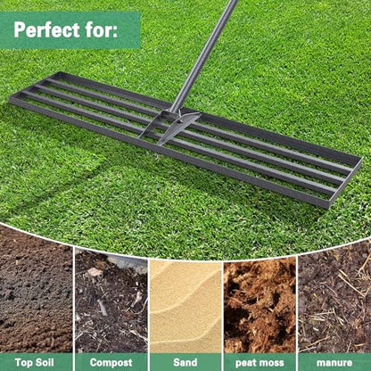 Lawn Leveling Rake 45"x10", Heavy Duty Rakes for Lawns with Anti-Rust Coating & Adjustable Handle, Effort-Saving Lawn Leveler for Yard Garden Farm Golf Course Lawn Care - size: 45"x10"