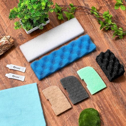 Threlaco 32 Pcs Filter Media Compatible with 406/407 Filters, Aquarium Replacement Maintenance Kit Including Biological Sponge, Ammonia/Phosphate/Nitrite Remover Pad, Aquarium Towel, Grease - style: 406/407