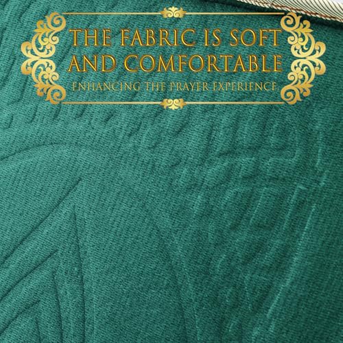 Foldable Muslim Prayer Mat with Back Rest Support, Thick Padded Islamic Prayer Rug, Travel Portable Carpet for Women Men, janamaz, Sajadah, Meditation Prayer Ramadan Eid Gift with Hat and 33 Beads - color: DARK GREEN