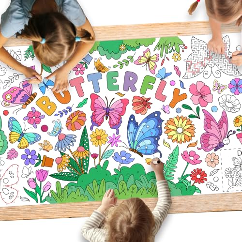 Butterfly Birthday Party Giant Coloring Poster - 31.5X 72 Inches - Versatile Classroom Wall Décor & Butterfly Birthday Decorations-Poster or Table Cover for School Parties and Special Events - color: Butterfly