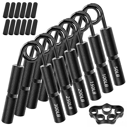 Hand Grip Strengthener Set, 6-Pack 50LB to 300LB Hand Grips Finger Strengthener, Heavy-Duty Grip Strength Trainer with Protective Foam for Forearm Exercise, Hand Gripper, Hand Therapy, Ideal for Home Gym and Muscle Building