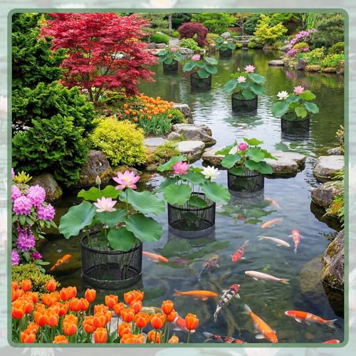 LemonRoad 10 Pcs Aquatic Pond Planting Bags Pond Baskets for Plants 7.2 x 7.2 Inch Reusable Mesh Water Garden Pot Breathable Round Lily Plant Baskets for Water Lily Gladiolus Bog Terrestrial Plants
