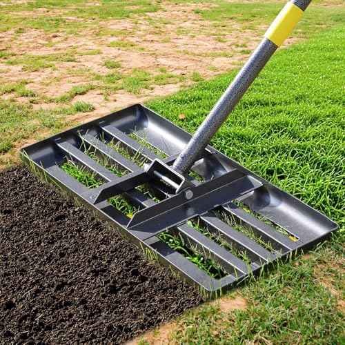 Lawn Leveling Rake, 62 Inch Adjustable Long Handle Leveling Rake, Black Heavy Duty & 1 Inch Diameter Stainless Steel Handle Lawn Rakes, Lawn Leveler Tool for Soil Grass Golf Field Yard - style: 5FT