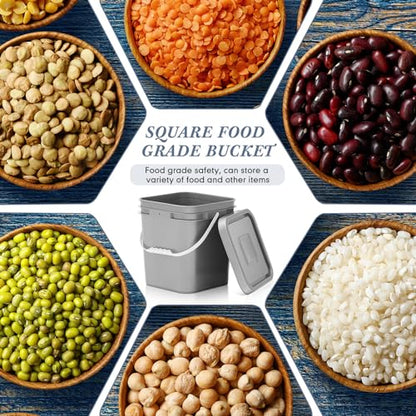 Mumufy 10 Pcs 3.5 Gallon Square Food Grade Bucket with Lid Plastic Buckets Pail with Handle Lid Heavy Duty Buckets for Storing Dry Food Charcoal Camping Fishing(Grey) - color: Gray, style: Square