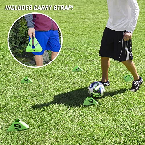 GoSports Modern Sports Cones - 12 Pack with Numbered Cones - Great for Soccer, Basketball, Football and More