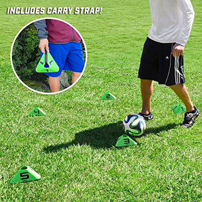 GoSports Modern Sports Cones - 12 Pack with Numbered Cones - Great for Soccer, Basketball, Football and More