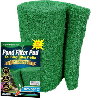 Aquatic Experts Green COARSE Pond Filter Pad - 2 inch Thick - Bulk Roll Water Garden Filter Pond Media - Made in USA, (16" x 56") - size: 16" x 56"