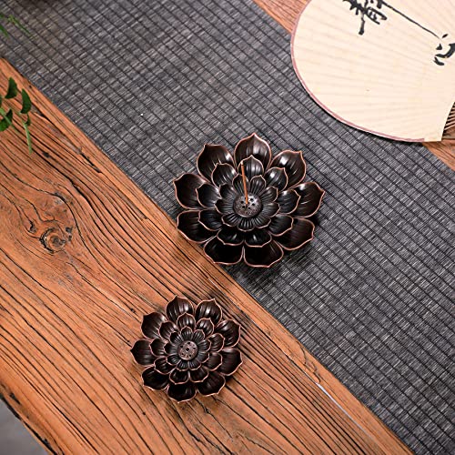 GARMOLY Large Incense Holder for Sticks Anti-Ash Spilling, Brass Lotus Incense Stick Holder and Detachable Ash Catcher - size: Large