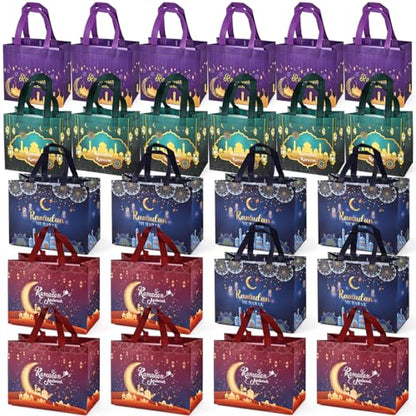 24PCS Ramadan Mubarak Reusable Gift Bags, Assorted Sizes Treat Bags with Handles, Ramadan Mubarak Party Bags, Multifunctional Non-Woven Ramadan Bags for Gifts Wrapping, Ramadan Kareem Party Supplies