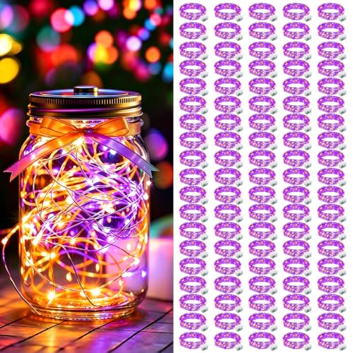 AIKEI 100 Pack Fairy Lights Battery Operated, Mini String Lights Waterproof 7ft 20Led Firefly Starry Lights for Wedding Party Bedroom Garden Christmas Decoration Orange Purple - color: Orange&Purple, size: 100 Pack