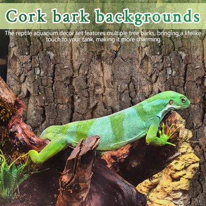 Toyvian Natural Cork Bark Terrarium Background, 4 Pack 6x6inch Reptile Enclosure Decor Panels Climbing Habitat Accent for Gecko Lizard Frog