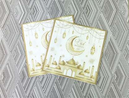 24 Pcs Ramadan and Eid Crescent Moon Party Napkins Ramadan Kareem Eid Mubarak Disposable Napkins, Arabic Design Themed Paper Napkins for Eid Al-Fitr Party Decorations, 6.5" 2-Ply