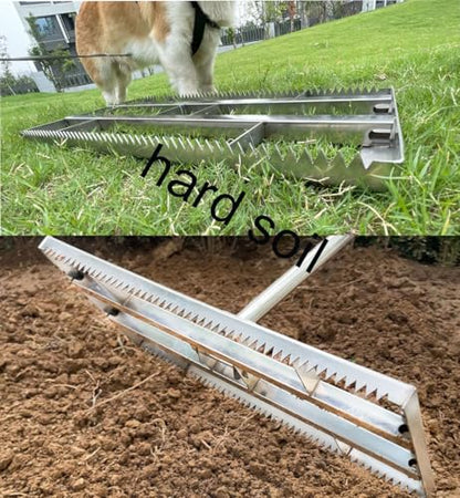 Lawn Leveling Rake, 2-in-1 Double-Side Leveler with Gloves, 70'' Adjuatble Stainless Steel Garden Rake, Rustproof Rakes, Flat & Serrated Side for Soil Dirt Sand Gravel, Yard Garden