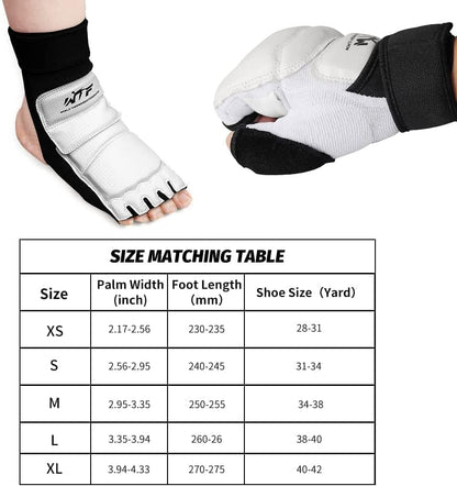 Taekwondo Karate Gloves & Sparring Gear Foot Protector Set, Boxing Sparring Foot Guard and Half-Finger Gloves for Martial Arts TKD Kung Fu Punch Bag Kickboxing MMA Training - size: X-Small