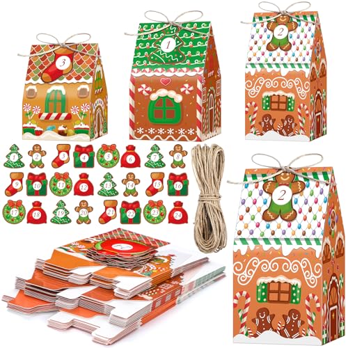 Woanger 24 Advent Calendar Boxes Gingerbread Christmas party, Classic Style - style: Classic Style