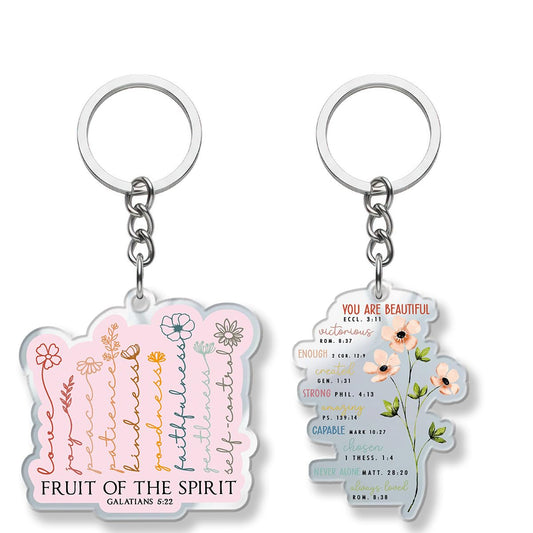 2PCS Christian Keychains for Women Men, Bible Verse ID Acrylic Material Keychains for Bag Accessories, Religious Gift for Nurses, Teachers and Healthcare Staff -Fruit of The Spirit - color: Christian Faith