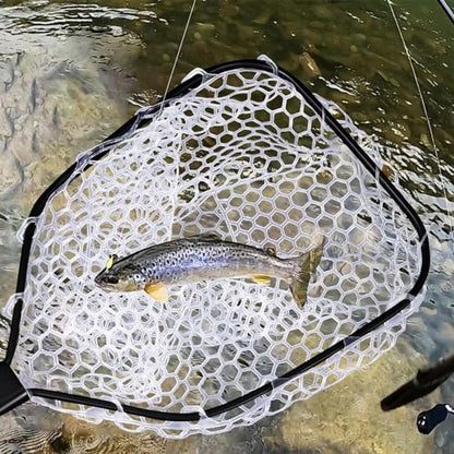 Fly Fishing Net, Soft Mesh Trout with Handle, Catch and Release Landing for Freshwater, Saltwater, Gift for Anglers & Fly Fishing Enthusiasts - style: Folding Net