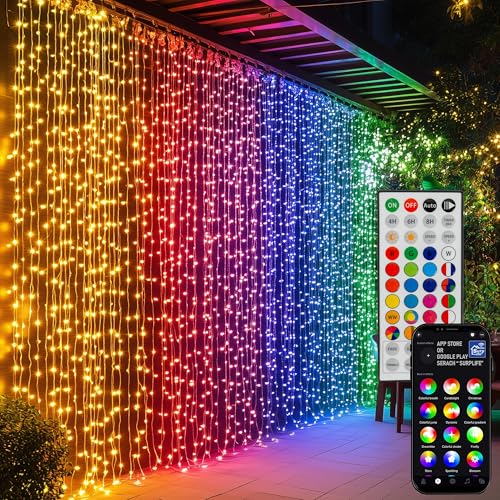 Dazzle Bright 300 LED Curtain String Lights, RGB Color Changing Christmas Fairy Lights for Bedroom with Remote & APP Control, Waterproof Smart Window Lights Party Wedding Garden Wall Decor - color: RGB (Red, Green, Blue)