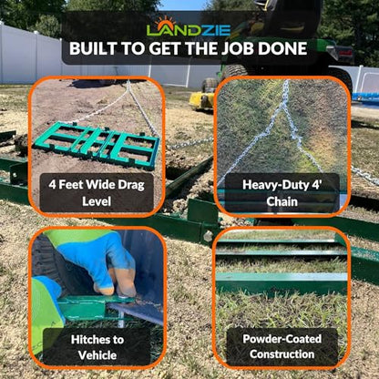 The Original 4FT Drag Harrow Driveway Grader, 46 LB Heavy Duty Tow Behind Lawn and Landscape Rake, Gravel Driveway Drag, Power Rake , Lawn Leveler - style: 4' Level