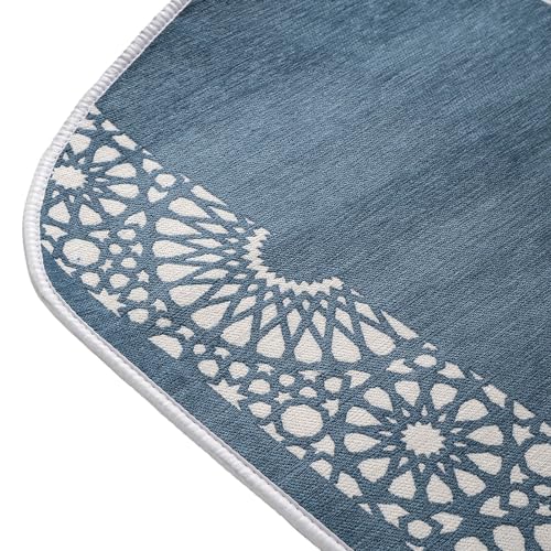 Modefa Turkish Islamic Prayer Mat - Chenille with Foam and Carrying Bag - Intricate Praying Rug Ramadan Eid Gift - Traditional Muslim Janamaz Seccade for Men Women - Mustaqim (Light Blue) - color: Light Blue