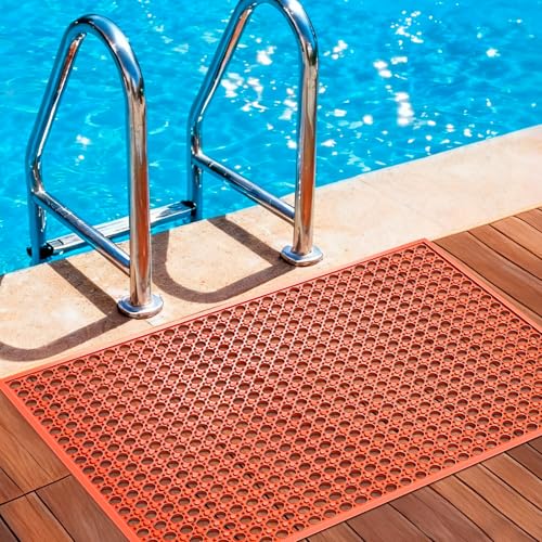 Outdoor Rubber Mat Kitchen Anti-Fatigue Entrance Floor Mats (24"x 36") Commercial Restaurant Bar Floor Mat New Outside Rubber Non Slip Drainage Mat Red - size: 36"L x 36"W x 0.4"Th
