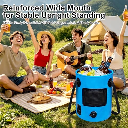 6.6 Gallon Collapsible Bucket with Drain Valve & Handle, Portable Outdoor Water Bucket for RV, Camping, Fishing, Hiking, Gardening & Car Washing