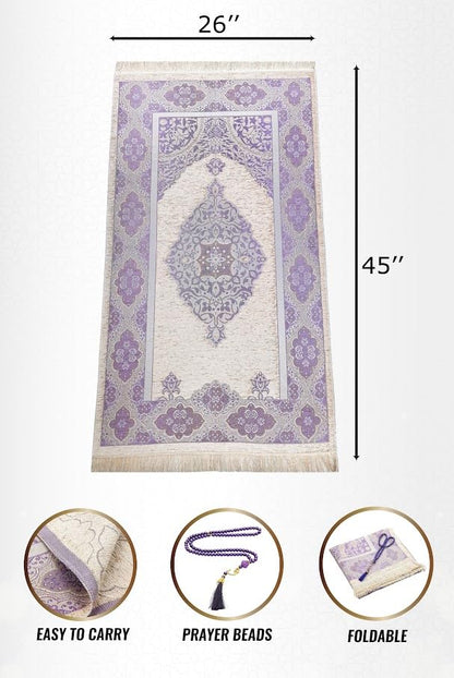 ihvan online Muslim Prayer Rug with 99 Beads Tasbih, Soft Chenille Sajadah, Lightweight & Foldable Janamaz, Portable Travel Prayer Mat, Islamic Gift for Eid, Ramadan, Hajj & Umrah, Dark Lilac - color: Dark Lilac