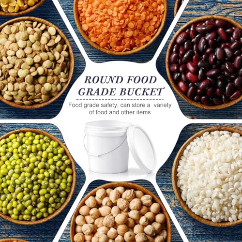 Mumufy 10 Pcs 3.5 Gallon Round Food Grade Bucket with Lid Plastic Buckets Pail with Handle Lid Heavy Duty Buckets for Storing Dry Food Charcoal Camping Fishing(White) - color: White, style: Round