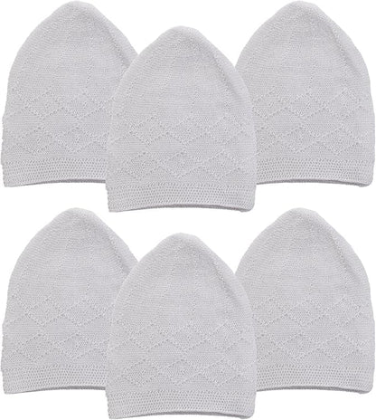 Muslim Kufi Hats for Men, Velvet Crochet Islamic Prayer Cap, Stretchable, Breathable Knit Skull Beanie,Standard Size - color: Rumi - White