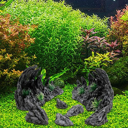Large “Soul Valley” 7pcs Resin Aquarium Decorations Set | Imitation Stone Ornaments for 12-20 inch aquariums, natural rock style for fresh or saltwaterl aquascaping