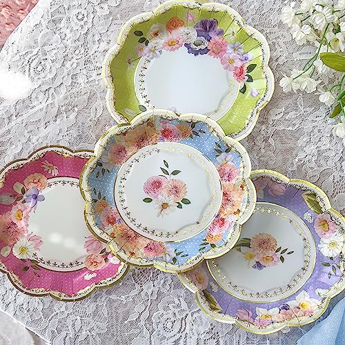 Kate Aspen Updated Vintage Floral Tea Party 7 in. Premium Decorative Paper Plates | Baby Shower or Bridal Shower Party Supplies - Party Plates in Assorted Colors with Gold Foil (Set of 16), … - color: 7 inch Paper Plates (New Design)