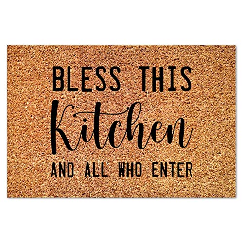 Bless This Kitchen and All Who Enter Coir Doormat Coir Fiber Doormat Family Prayer Farmhouse Weather Resistant Non Slip Mat for Garage Patio High Traffic Areas 16x24in - color: Style-17, size: 2' x 1'4" (Rectangular)