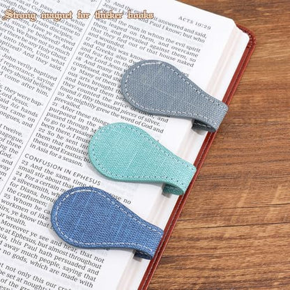 3PCS Vintage Magnetic Leather Bookmark, Leather Magnetic Bookmarks for Women, Magnetic PU Bookmarks Clip Book Accessories, Denim Pattern - style: Denim