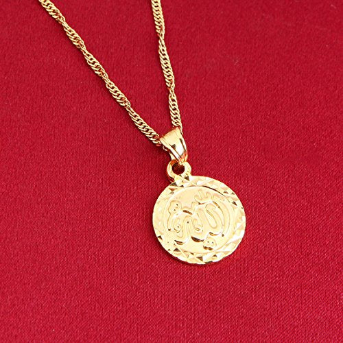 Small Cute Allah Gold Pendant Necklace Chain Islam Round Pendant Jewelry