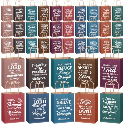 Chiisong 100 Pcs Christian Gift Bags, Fathers Day Religious Bible Verse Treat Bags with Handles Inspirational Church Scripture Bag for Women Wedding Baptism Birthday Party Favor(Dark Vintage) - color: Dark Vintage