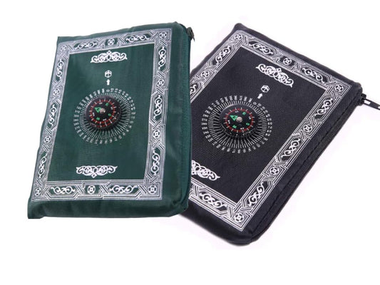 Islamic Prayer Rug Portable Pocket Prayer Mats [ 2 Pack ] Muslim Prayer Rug Islamic Wedding Favor Islamic Favors Eid Favors Ramadan Gift Eid Gifts Islamic Decoration (Black+ Green) - color: Black+ Green