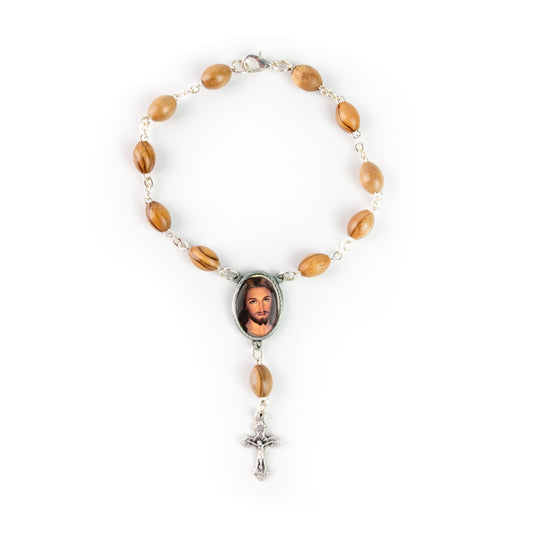 Olive Wood Car Rosary for Rearview Mirror from The Holy Land of Bethlehem - Auto Rosary with Divine Mercy Jesus (Close Up) Medal & Crucifix Cross Charm - 7" Pocket Rosary Beads for Hanging - color: Divine Mercy Jesus (Close Up)