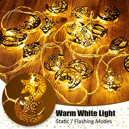 ANPHSIN Ramadan Eid String Light- 9.8ft 20LEDs Eid Moon Star Kerosene Lantern Lamp Battery Operated Mubarak Islam Decorative Indoor Lights String for Muslim Islamic Home Garden Patio Decor Supplies - style: Moon Star Kerosene Lamp