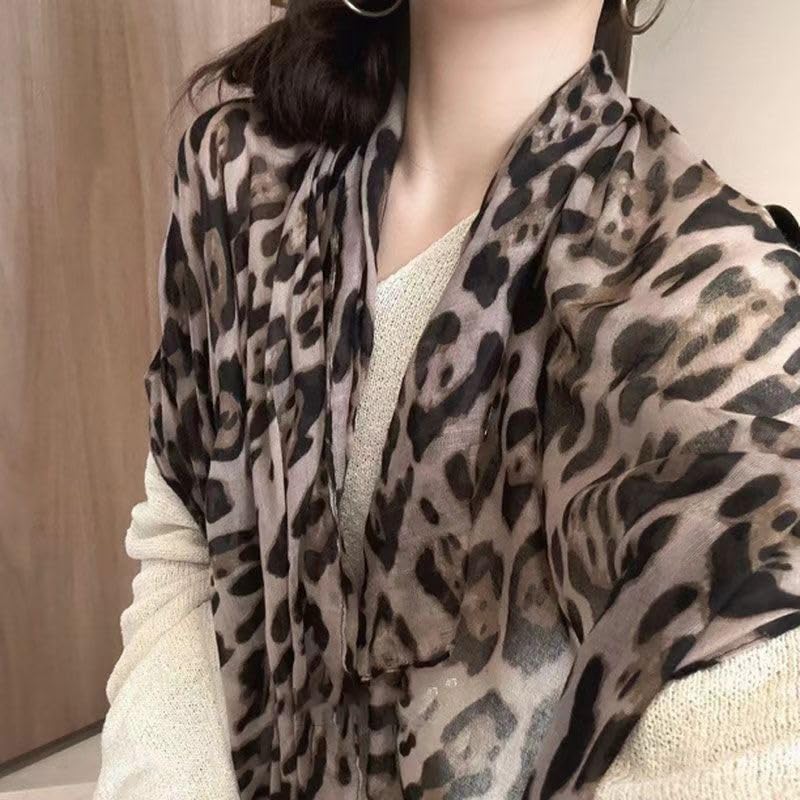 UTOWO Women Leopard Shawl Scarf Sheer Chiffon Fashion Neckerchief Classic Cheetah Hijab Lightweight Wrap Bandanas 31x66in