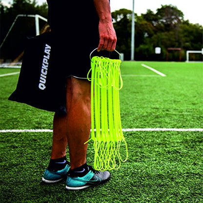 QUICKPLAY Agility Ladder - Adjustable Speed & Footwork Trainer | Flat anti-trip rungs, Change spacing per drill, Sprint & coordination work, Carry bag, Turf, grass or gym, All levels
