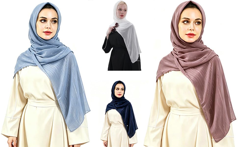 Women Hijab Chiffon Head Scarf Lightweight Shimmer Scarves Crepe Wedding Shawls and Wraps for Evening Dresses Shiny - color: Pink 6#