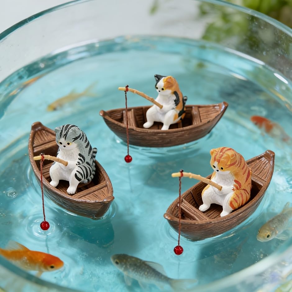 Fishing Cat Aquarium Decoration Resin Figurine, Cute Fish Tank Ornament for Cats to Watch, Mini Ocean Theme Landscape Statue, Fish Bowl Decor, Desktop Home Accessory, Aquarium Floating Tank Decoration