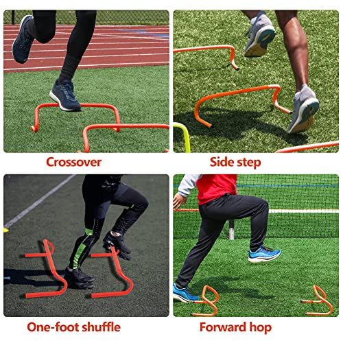 Speed & Agility Ladder Training Equipment Set, Includes 12 Rung 20ft Agility Ladder, 4 Agility Hurdles,12 Disc Cones, 1 Resistance Parachute for Training Football Soccer Basketball Athletes - color: blue