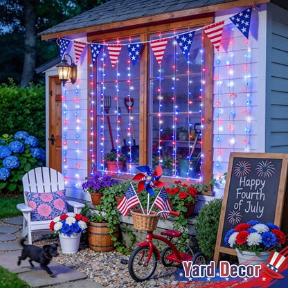 JMEXSUSS 300LED Red White & Blue Curtain Lights for 4th of July, 9.8x9.8ft - color: Red White and Blue, size: 300 LED