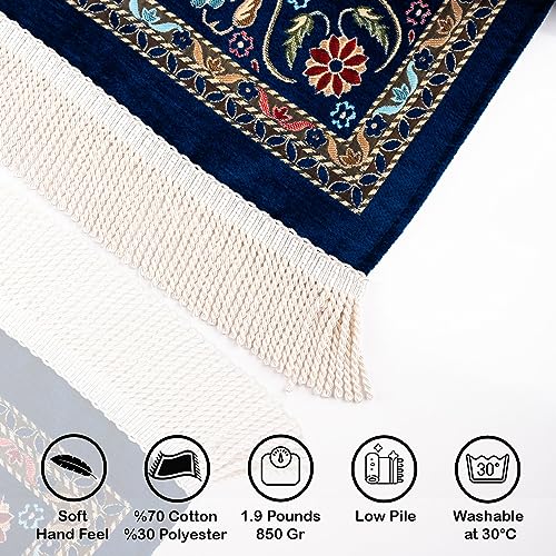 Thick Islamic Prayer Mat, Gifts for Muslim Women & Men, Adult Salah Mat, Eid Mubarak Blue - color: Blue