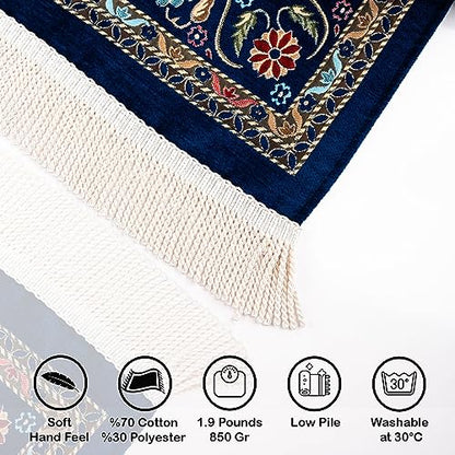 Thick Islamic Prayer Mat, Gifts for Muslim Women & Men, Adult Salah Mat, Eid Mubarak Blue - color: Blue